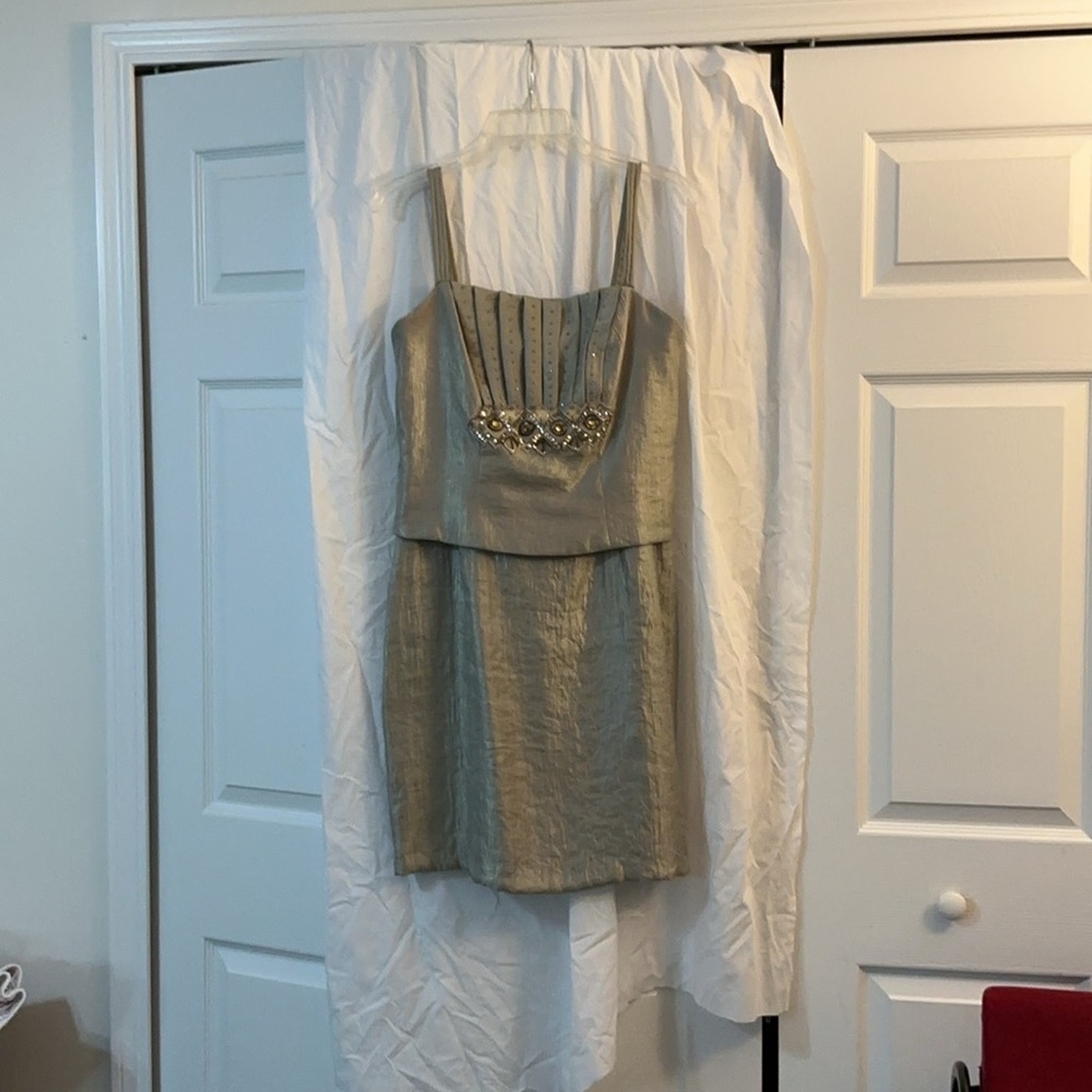 Embellished Metallic Cream Pencil Dress